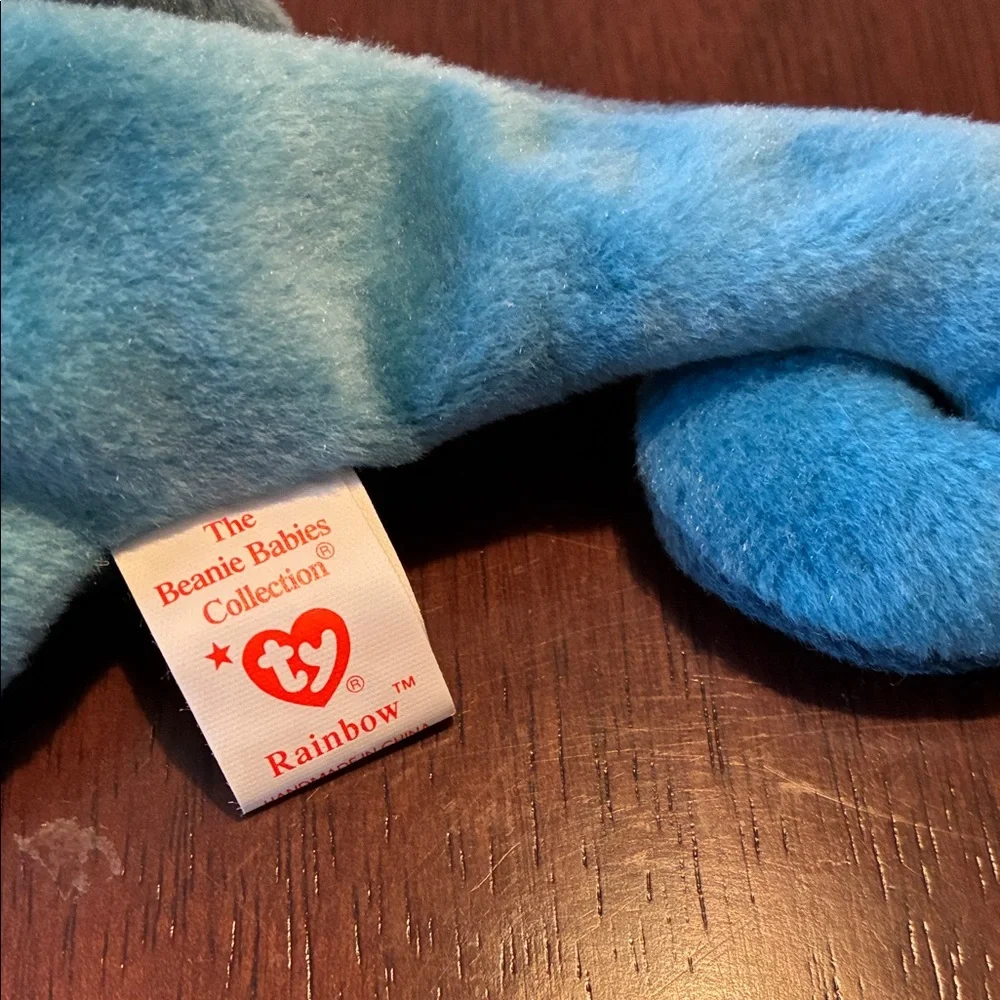 Ty Vibrant Blue Rainbow Chameleon Plush Beanie Baby Toy 1997